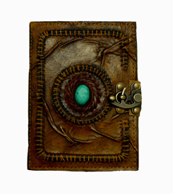 Leather Embossed Journal with Scar Stitching and Turquoise Stone